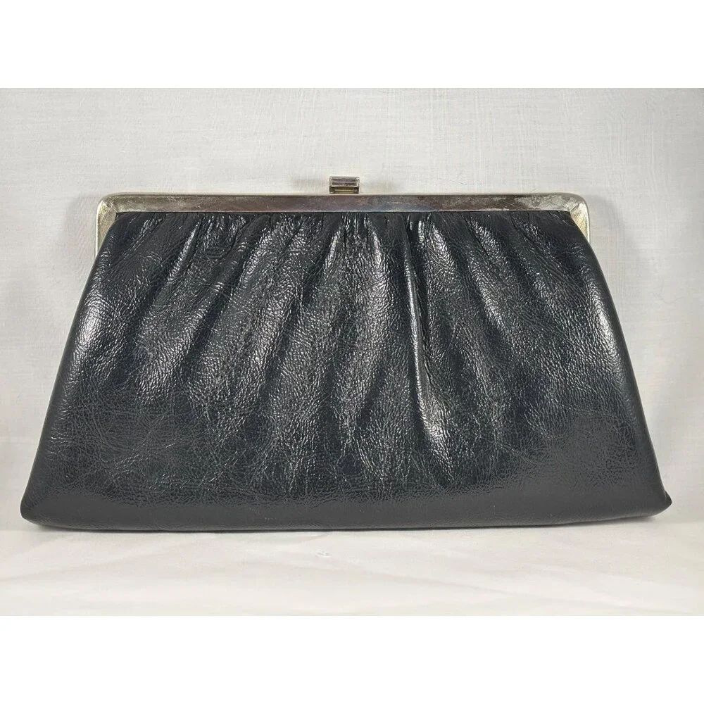 Black Clutch Evening Bag Harry Levine HL Purse USA Silver Hardware Vintage - Picture 4 of 8